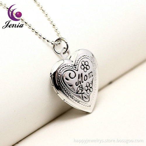 Jenia Hot Sale Product Women Heart Locket Carve Pattern Pendant Necklace
